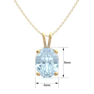 Aquamarine Necklace: Aquamarine Jewelry: 1 Carat Oval Shape Aquamarine Necklace In 14K Yellow Gold Over Sterling Silver, 18 Inches