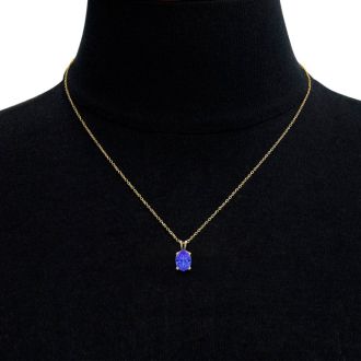 1 1/3 Carat Oval Shape Tanzanite Necklace In 14K Yellow Gold Over Sterling Silver, 18 Inches