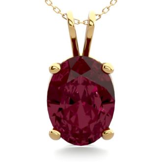 Garnet Necklace: Garnet Jewelry: 1 1/2 Carat Oval Shape Garnet Necklace In 14K Yellow Gold Over Sterling Silver, 18 Inches