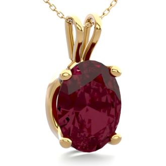 Garnet Necklace: Garnet Jewelry: 1 1/2 Carat Oval Shape Garnet Necklace In 14K Yellow Gold Over Sterling Silver, 18 Inches