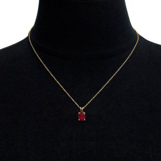 Garnet Necklace: Garnet Jewelry: 1 1/2 Carat Oval Shape Garnet Necklace In 14K Yellow Gold Over Sterling Silver, 18 Inches