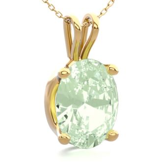 1 Carat Oval Shape Green Amethyst Necklace In 14K Yellow Gold Over Sterling Silver, 18 Inches