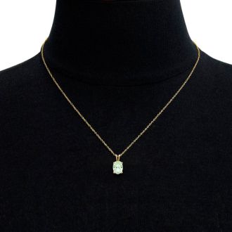 1 Carat Oval Shape Green Amethyst Necklace In 14K Yellow Gold Over Sterling Silver, 18 Inches
