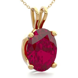 1 1/2 Carat Oval Shape Ruby Necklace In 14K Yellow Gold Over Sterling Silver, 18 Inches