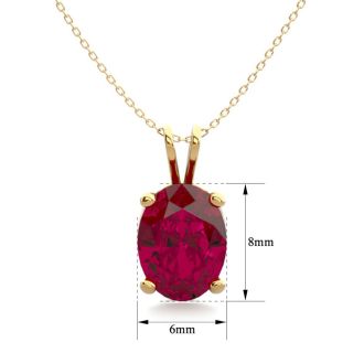 1 1/2 Carat Oval Shape Ruby Necklace In 14K Yellow Gold Over Sterling Silver, 18 Inches