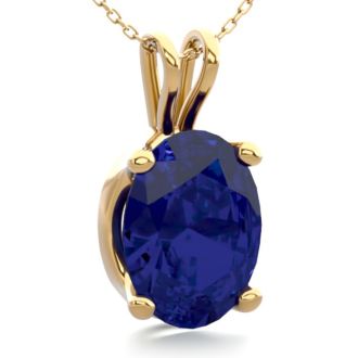 1 1/2 Carat Oval Shape Sapphire Necklace In 14K Yellow Gold Over Sterling Silver, 18 Inches