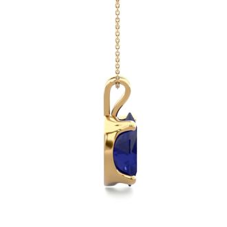 1 1/2 Carat Oval Shape Sapphire Necklace In 14K Yellow Gold Over Sterling Silver, 18 Inches