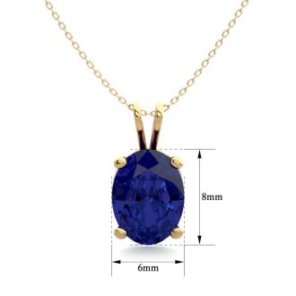 1 1/2 Carat Oval Shape Sapphire Necklace In 14K Yellow Gold Over Sterling Silver, 18 Inches