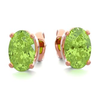 1 Carat Oval Shape Peridot Stud Earrings In 14K Rose Gold Over Sterling Silver