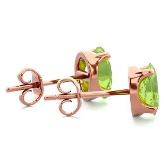 1 Carat Oval Shape Peridot Stud Earrings In 14K Rose Gold Over Sterling Silver