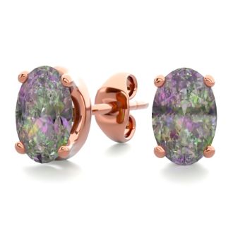 1 Carat Oval Shape Mystic Topaz Stud Earrings In 14K Rose Gold Over Sterling Silver