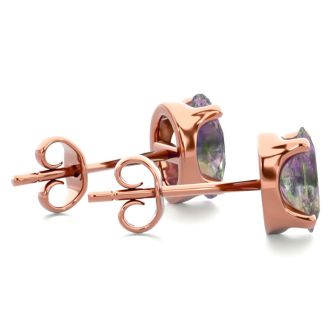 1 Carat Oval Shape Mystic Topaz Stud Earrings In 14K Rose Gold Over Sterling Silver