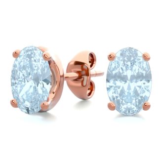Aquamarine Earrings: Aquamarine Jewelry: 1 Carat Oval Shape Aquamarine Stud Earrings In 14K Rose Gold Over Sterling Silver