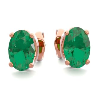 1 Carat Oval Shape Emerald Stud Earrings In 14K Rose Gold Over Sterling Silver