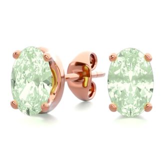 1 Carat Oval Shape Green Amethyst Stud Earrings In 14K Rose Gold Over Sterling Silver
