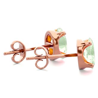 1 Carat Oval Shape Green Amethyst Stud Earrings In 14K Rose Gold Over Sterling Silver