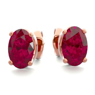1 Carat Oval Shape Ruby Stud Earrings In 14K Rose Gold Over Sterling Silver