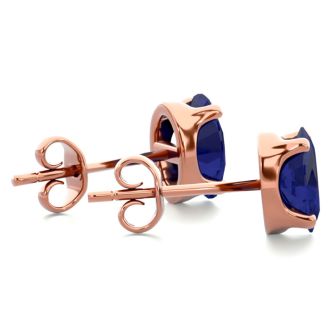1 Carat Oval Shape Sapphire Stud Earrings In Rose Gold Over Sterling Silver. Sapphire Is The #1 Most Popular Gemstone!