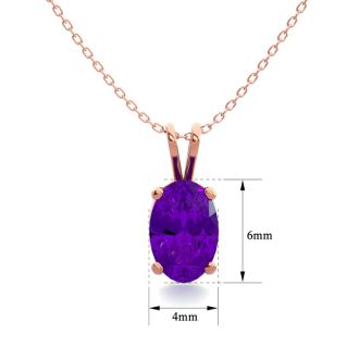 1/2 Carat Oval Shape Amethyst Necklace In 14K Rose Gold Over Sterling Silver, 18 Inches