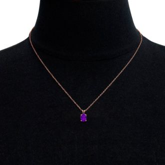 1/2 Carat Oval Shape Amethyst Necklace In 14K Rose Gold Over Sterling Silver, 18 Inches