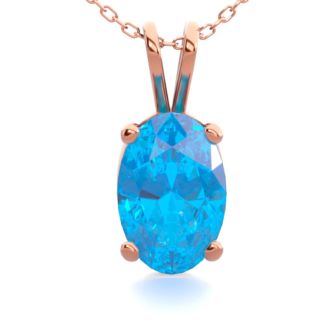 1/2 Carat Oval Shape Blue Topaz Necklace In 14K Rose Gold Over Sterling Silver, 18 Inches