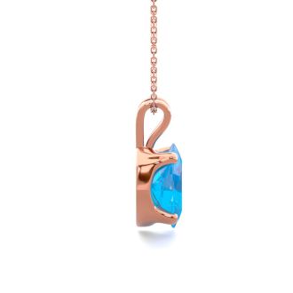 1/2 Carat Oval Shape Blue Topaz Necklace In 14K Rose Gold Over Sterling Silver, 18 Inches