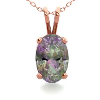 1/2 Carat Oval Shape Mystic Topaz Necklace In 14 Karat Rose Gold Over Sterling Silver, 18 Inches
