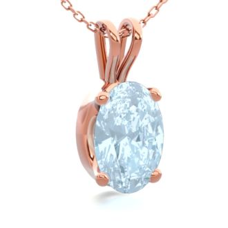 Aquamarine Necklace: Aquamarine Jewelry: 1/2 Carat Oval Shape Aquamarine Necklace In 14K Rose Gold Over Sterling Silver, 18 Inches