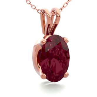 Garnet Necklace: Garnet Jewelry: 1/2 Carat Oval Shape Garnet Necklace In 14K Rose Gold Over Sterling Silver, 18 Inches