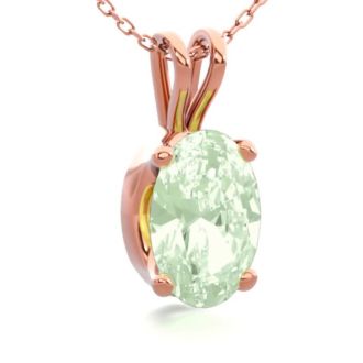 1/2 Carat Oval Shape Green Amethyst Necklace In 14K Rose Gold Over Sterling Silver, 18 Inches