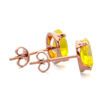 1 1/2 Carat Oval Shape Citrine Stud Earrings In 14K Rose Gold Over Sterling Silver