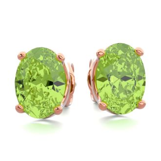 1 3/4 Carat Oval Shape Peridot Stud Earrings In 14K Rose Gold Over Sterling Silver