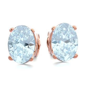 Aquamarine Earrings: Aquamarine Jewelry: 1 1/2 Carat Oval Shape Aquamarine Stud Earrings In 14K Rose Gold Over Sterling Silver