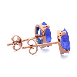 2 Carat Oval Shape Tanzanite Stud Earrings In 14K Rose Gold Over Sterling Silver