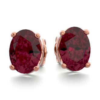 Garnet Earrings: Garnet Jewelry: 2 Carat Oval Shape Garnet Stud Earrings In 14K Rose Gold Over Sterling Silver