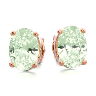 1 1/2 Carat Oval Shape Green Amethyst Stud Earrings In 14K Rose Gold Over Sterling Silver