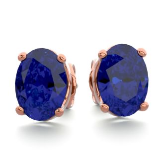 2 Carat Oval Shape Sapphire Stud Earrings In 14K Rose Gold Over Sterling Silver