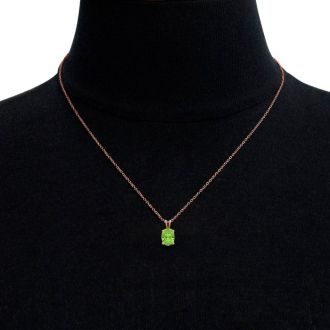 1 Carat Oval Shape Peridot Necklace In 14K Rose Gold Over Sterling Silver, 18 Inches