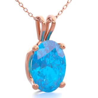 1 Carat Oval Shape Blue Topaz Necklace In 14K Rose Gold Over Sterling Silver, 18 Inches