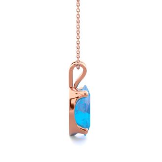 1 Carat Oval Shape Blue Topaz Necklace In 14K Rose Gold Over Sterling Silver, 18 Inches