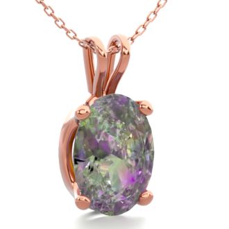 1 Carat Oval Shape Mystic Topaz Necklace In 14 Karat Rose Gold Over Sterling Silver, 18 Inches