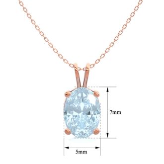 Aquamarine Necklace: Aquamarine Jewelry: 3/4 Carat Oval Shape Aquamarine Necklace In 14K Rose Gold Over Sterling Silver, 18 Inches