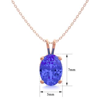 1 Carat Oval Shape Tanzanite Necklace In 14K Rose Gold Over Sterling Silver, 18 Inches