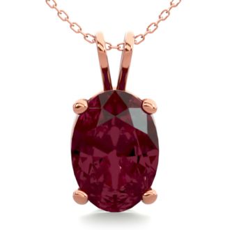 Garnet Necklace: Garnet Jewelry: 1 Carat Oval Shape Garnet Necklace In 14K Rose Gold Over Sterling Silver, 18 Inches