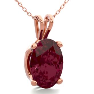 Garnet Necklace: Garnet Jewelry: 1 Carat Oval Shape Garnet Necklace In 14K Rose Gold Over Sterling Silver, 18 Inches