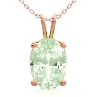 3/4 Carat Oval Shape Green Amethyst Necklace In 14K Rose Gold Over Sterling Silver, 18 Inches