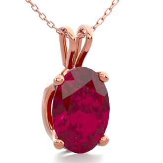 1 Carat Oval Shape Ruby Necklace In 14K Rose Gold Over Sterling Silver, 18 Inches
