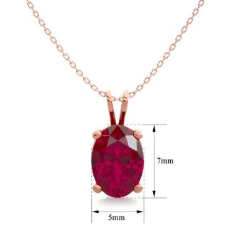 1 Carat Oval Shape Ruby Necklace In 14K Rose Gold Over Sterling Silver, 18 Inches