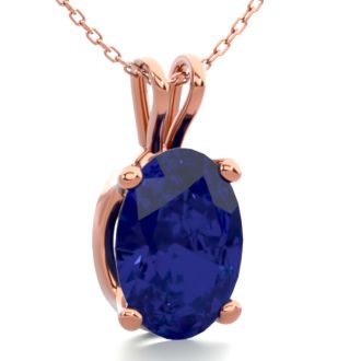 1 Carat Oval Shape Sapphire Necklace In 14K Rose Gold Over Sterling Silver, 18 Inches