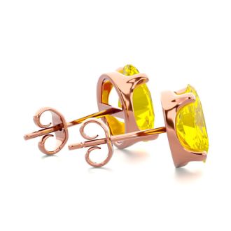 2 Carat Oval Shape Citrine Stud Earrings In 14K Rose Gold Over Sterling Silver
